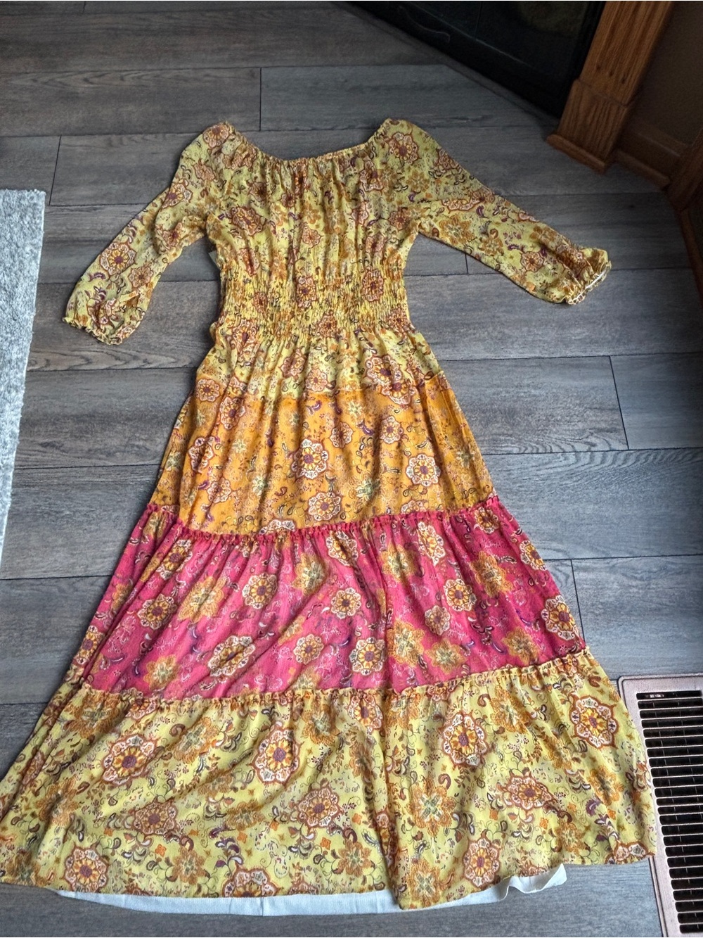 NWT Fig And Flower Boho Tiered Orange Yellow Red Maxi Dress Sz Large - Picture 13 of 14